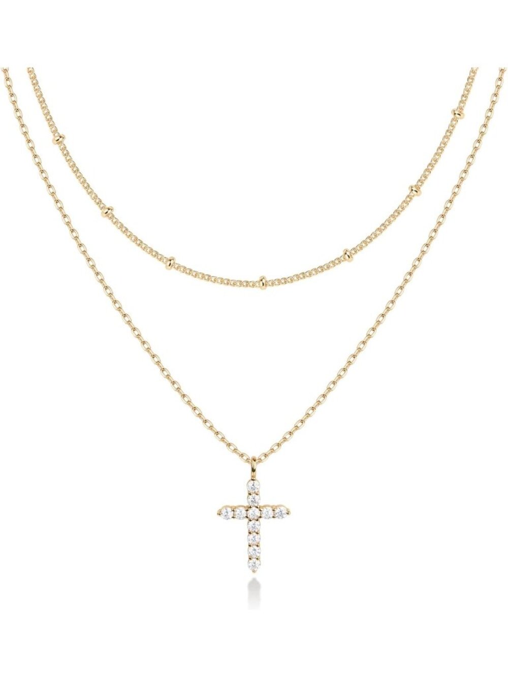 14K Gold Plated Layering Necklaces for Women, Sparkling Cubic Zirconia Pendants